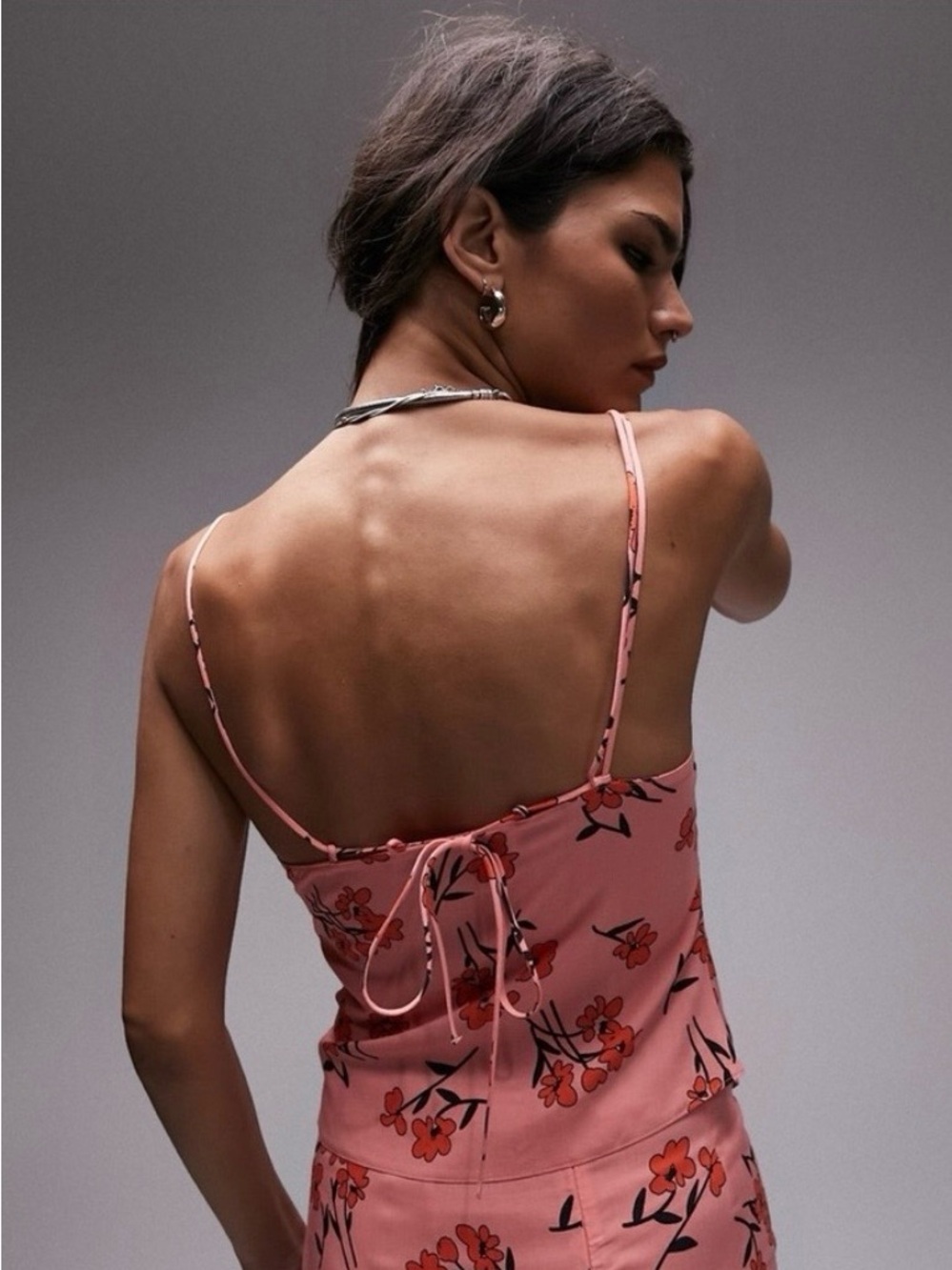 Topshop Pink Floral Cowl Slip Top size 4 - Picture 3 of 6